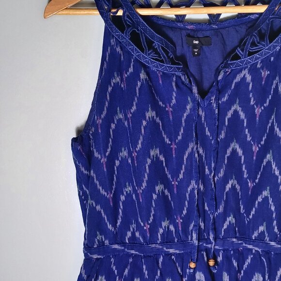 Gap Fit & Flare Dress Womens Medium Blue Chevron Western Sundress Cowgirl - Picture 3 of 9